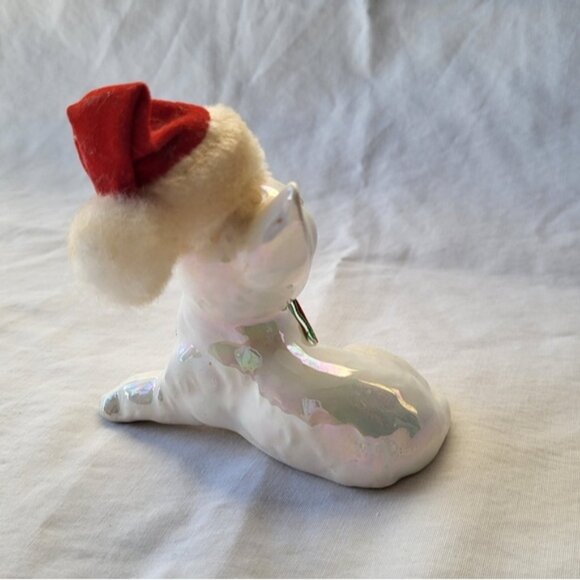 Vintage Iridescent Cat Figurine Christmas Kitty with Santa Hat Enesco 80's - Picture 5 of 8